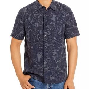Vince XL linen Palm Print Short Sleeve Shirt blue